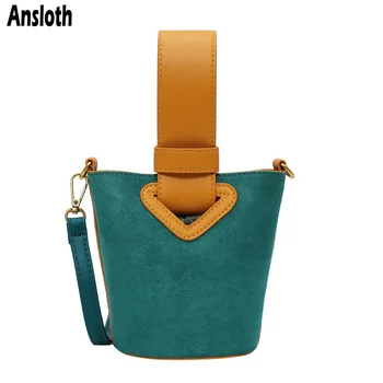 

Ansloth Scrub Bucket Bag For Women Bag Hit Color Shoulder Bag Lady Fashion Designer Crossbody Bag Female Small Handle Bag HPS815