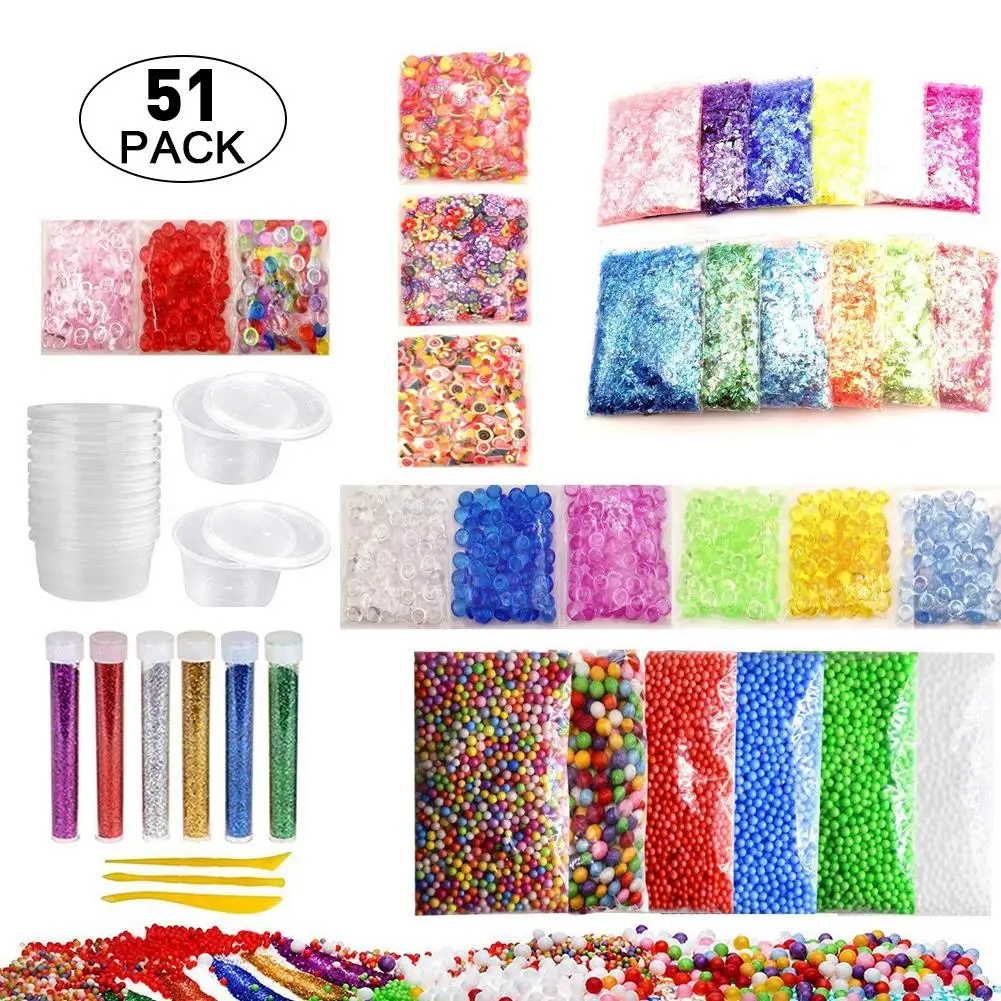 51pack 72/96/112 пакете делая Наборы принадлежности для Slime DIY ручной работы Цвет пены мяч гранулы шлама, Материал комплект слайм набор для сл - Цвет: 51pack