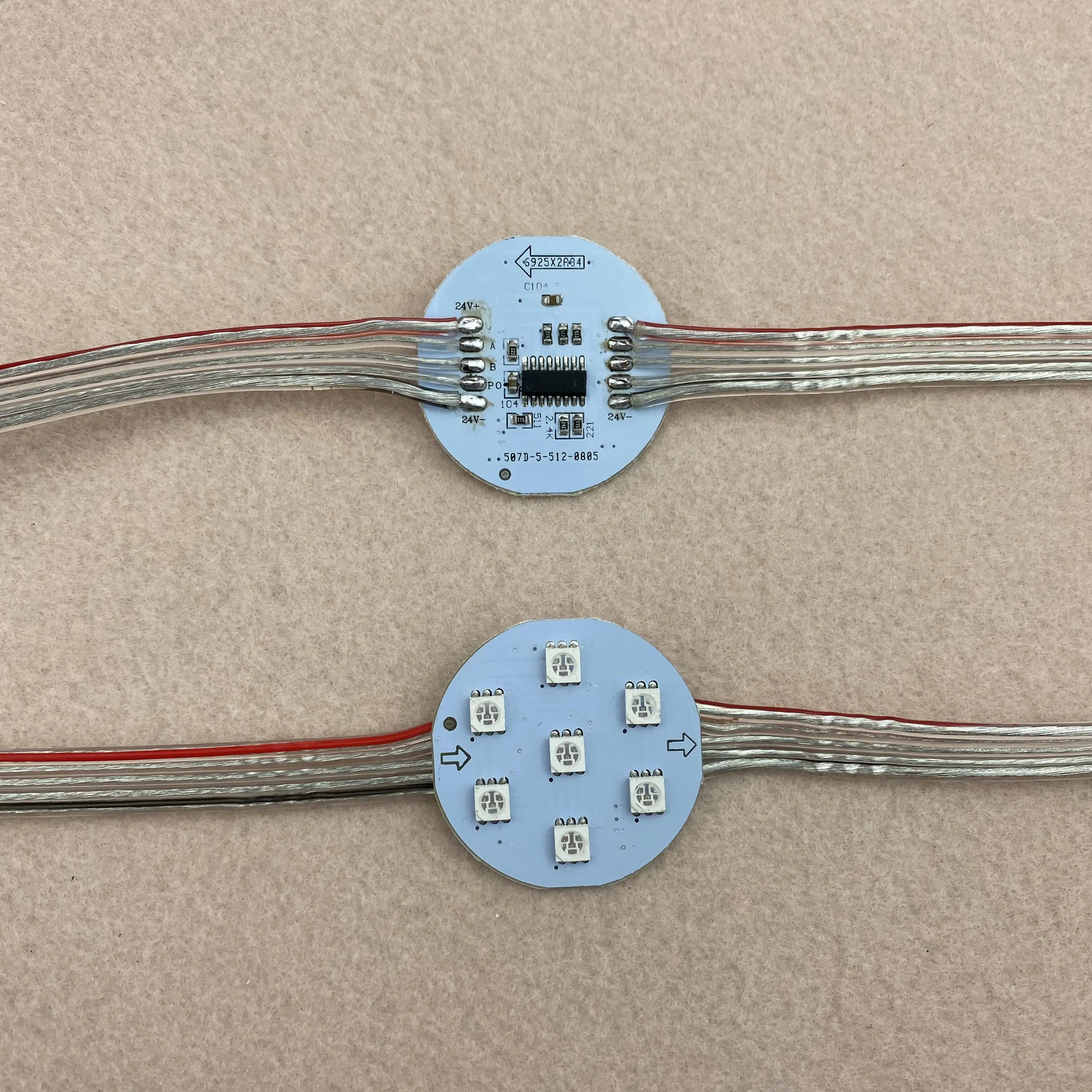 20pcs/string;IP20;DC24V RGB DMX512(UCS512 chip);5050 SMD addressable pixel;1.68W;40mm diameter round type