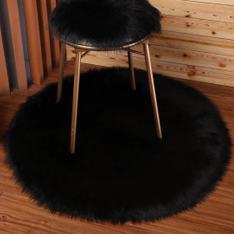 Soft Round Pad Carpet Hairy Plain Skin Fur Plain Fluffy Rugs Bedroom Carpet Mats