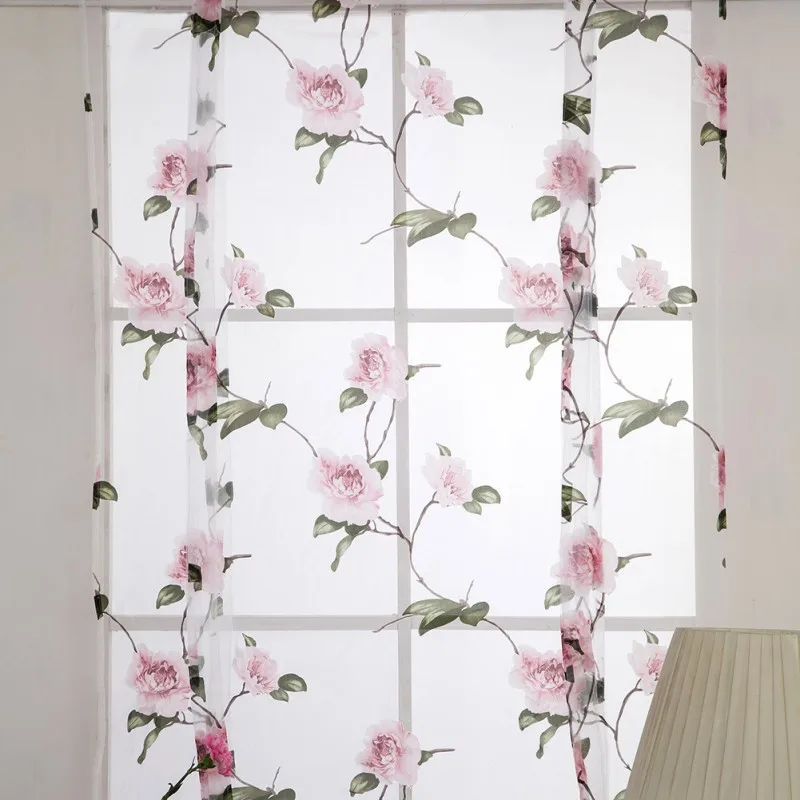 

Floral Curtains Short Kitchen Sheer Short Curtains Roman Blinds Door Modern Tulle Fabrics Valance 1.4m*1.6m Home Decoration