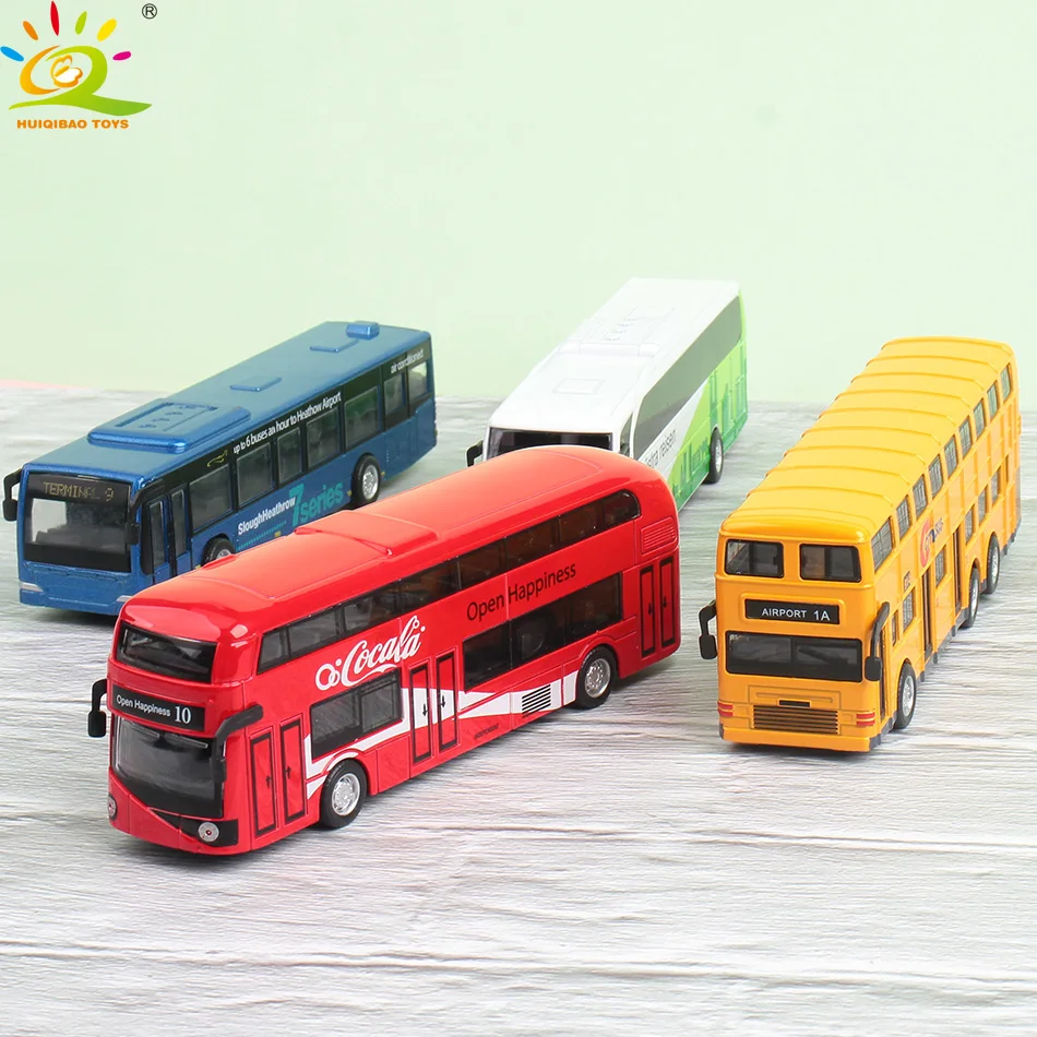 HUIQIBAO ИГРУШКИ 4 шт. / Компл. Сплав автомобилей Моделирование Город Двухэтажный Экскурсионный Автобус Литья Под Давлением Pull Back Модель автомобиля Игрушки для Детей Подарок