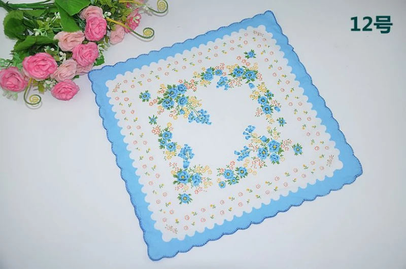10pcs 12 10 шт. 30*30 см женский хлопковый платок Дамский Цветочный платок с принтом платок Карманный квадратный цветочный дизайн с волнистым - Цвет: 10pcs 12