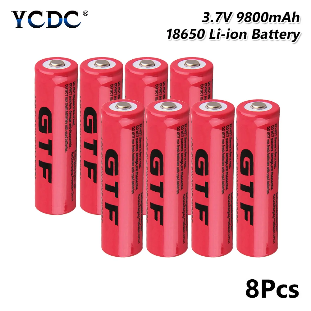 Yellow 4 pcs 18650 Battery Li-ion 9900mAh 3.7V Rechargeable Battery Button Top Battery for LED Flashlight Lamp/Emergency Lighting/Portable Devices 