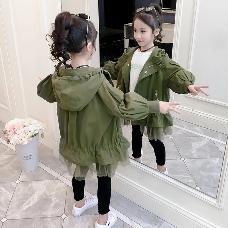 

Autumn 2019 New Wave Korean Version Fashionable 8-year-old Thin Long Net Red Children's Coat Clothing Hooded Trench Coat