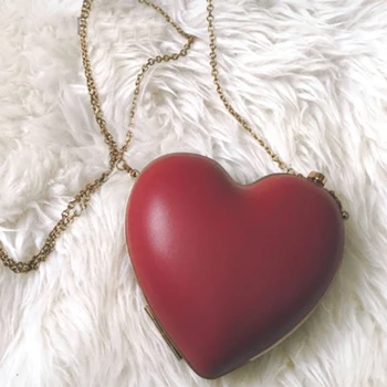 

New Love Gift Bag Red Heart Women Chain Crossbody Bags Women handbags Mini Clip Dinner Clutch Purse Daily Messenger Bag