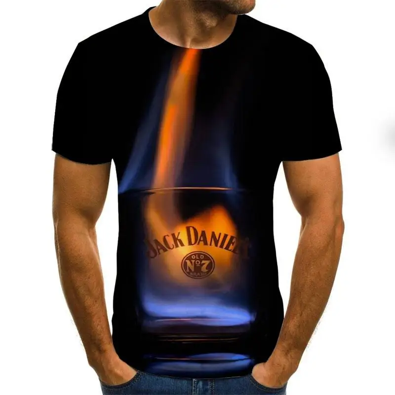 

2019 summer men T-shirt 3D HD digital print Tshirt black short-sleeved 3d flame print Tee casual breathable quick-drying Top