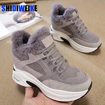 

2020 New Women's Winter Sneakers Warm Fur Chunky Sneakers Platform Plush Casual Shoes Woman Comfort Ladies Wedge Sneakers Feamle
