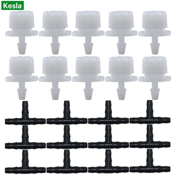 

KESLA 50PCS Garden Adjustable Nozzles Drip Irrigation Watering Sprinkler 1/4'' Dripper Emitter w/ 4/7mm Tee Connectors Couplings