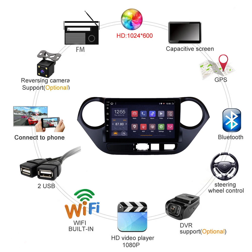 Best Car multimedia system For Hyundai i10 2013-2016 2G RAM 32G ROM autoRadio Android 8.1 9" GPS Navigation player Carplay SWC WIFI 5