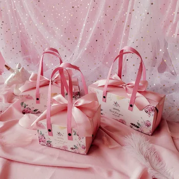 

Ins wind portable cake packing Flower box egg yolk crisp nougat gift box packaging подарочная коробка Party Supplies paper bag