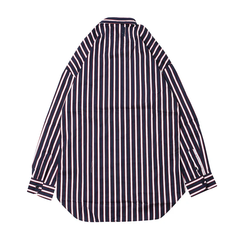 Мужская рубашка, уличная рубашка в полоску с длинным рукавом, Camisa Masculina, мужские рубашки, Мужская Уличная рубашка Харадзюку размера плюс