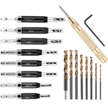 

Self-Centering Hinge Tapper Core Drill Bit Set (16PCS) with Automatic Center Punch(1PC) for Woodworking Adjustable Door Window,