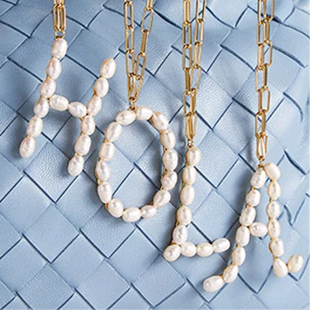 

LUNA CHIAO Fashion Jewelry Fresh Water Pearl 22 Letters Alphabet Initials Pendant Necklaces for Women