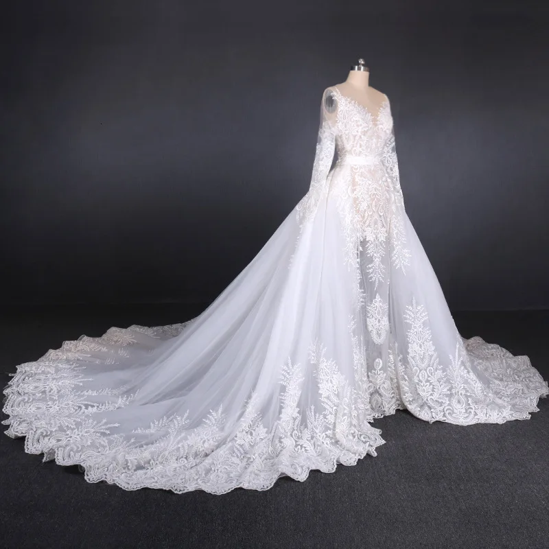 Горячие сексуальные романтические свадебные платья с открытой спиной Vestidos 3D Цветочная аппликация Длинный Шлейф Свадебные платья 2 в 1