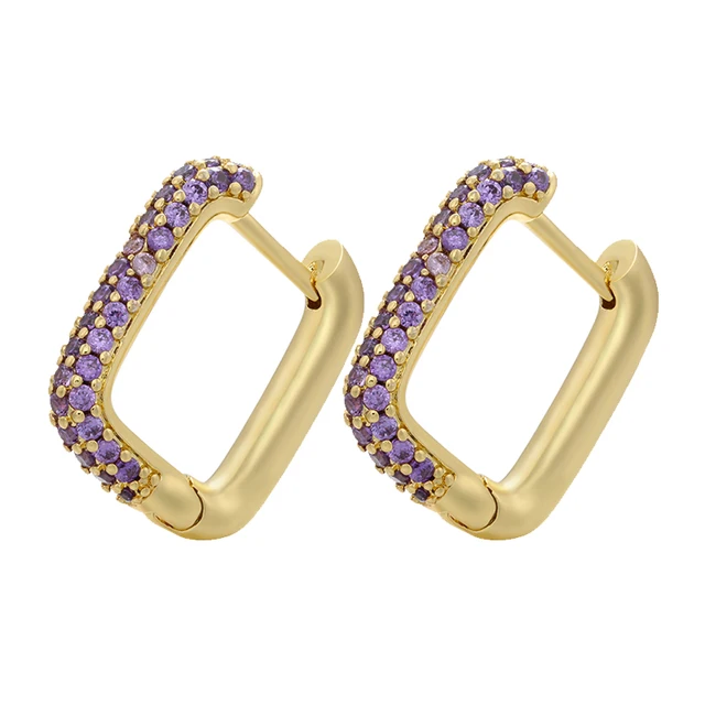 ZHUKOU NEW Hoop earrings gold/silver color small hoop earrings crystal women rainbow earrings Fashion jewelry wholesale VE144 gold purple