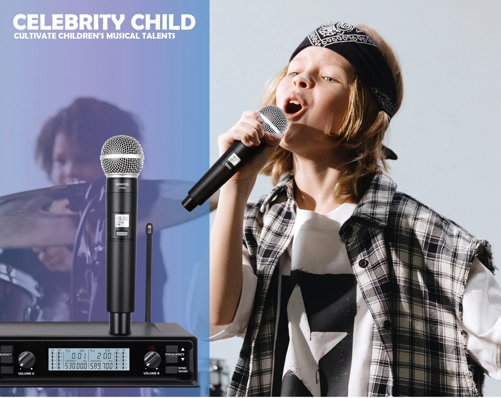 best usb microphone DGNOG  U5080  2 Channels Professional Dual Wireless System UHF Handheld Microphone for Family Karaoke Mini Concert Friends Party usb microphone