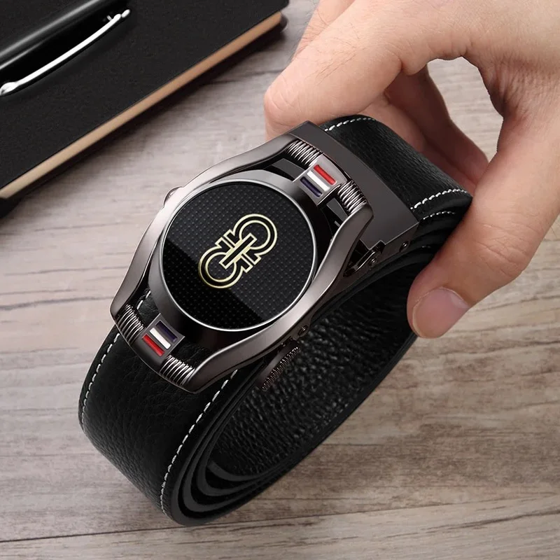

Belt Men Genuine Leather Young Fashion Design Jeans Belt Cowhide Black Automatic Buckle Luxury Brand New Male Belts 18319P