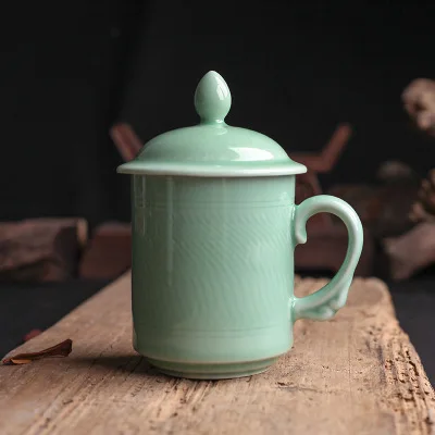 14x17cm Стиль лунцюаньский Селадон чашка с крышкой кунг-фу с цветами для путешествий удобство чайный сервиз офисная Конференция стакана воды WSHYUFEI - Цвет: 14x17cm