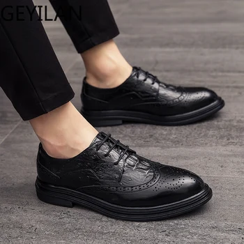 

Men brogue Shoes Casual Comfortable Fashion Lace-up Quality Leather Shoes outdoor breathable Men Snekers Men's Flat Shoes o4