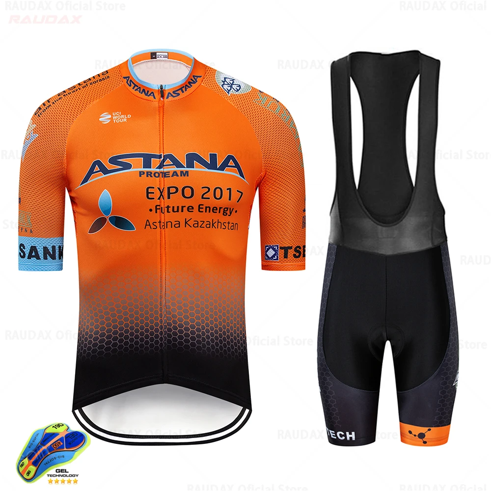 Bib cycling set Велоспорт Джерси Pro Team Астана велосипед Анти-УФ Велоспорт Джерси Набор дышащий гоночный Спорт Mtb велосипед Джерси Одежда для велоспорта - Цвет: Bib cycling set