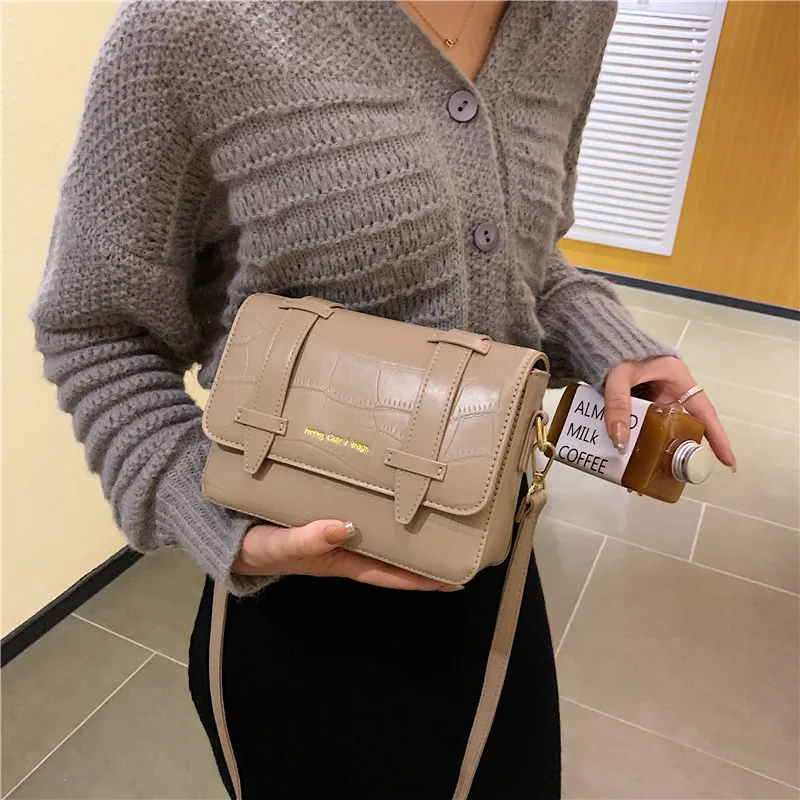 

2020 New Mini Square Bag Fashion Women Small Lock Handbag PU Leather Shoulder Bags Stone Pattern Ladies Messenger Crossbody Bag