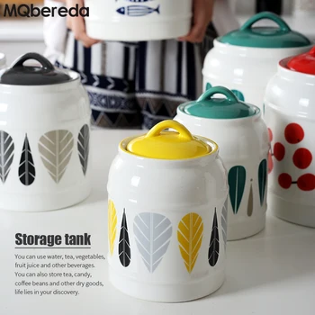 

New Creative Kitchen ceramic large capacity storage bottle sealed cans of milk tea snacks grain tank coffee sugar suit
