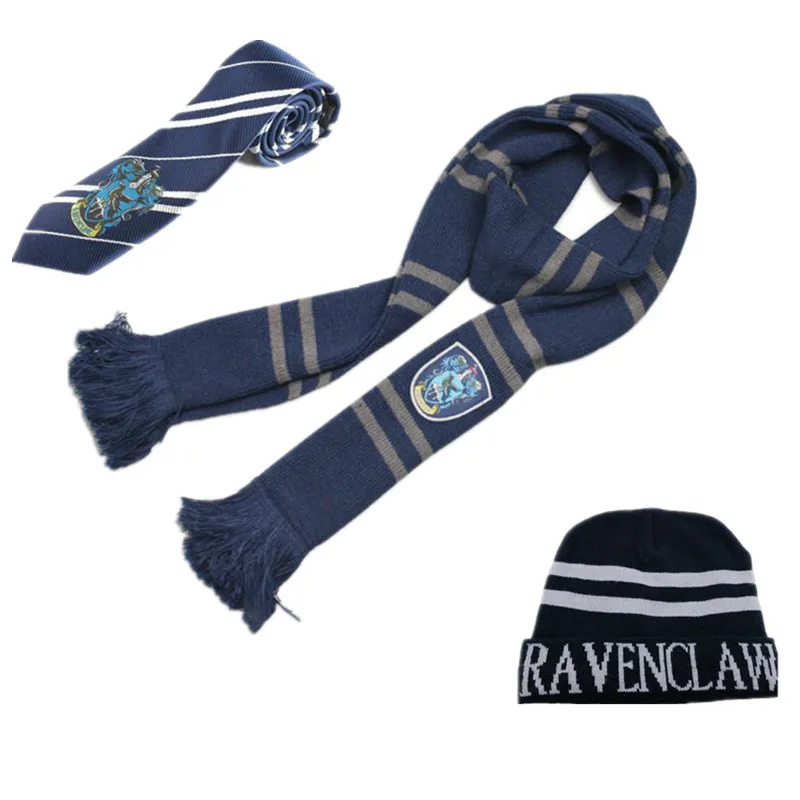 Хогвартс Школа Гриффиндор Слизерин Ravenclaw Hufflepuff шарф шляпа перчатки набор шапки бини галстук Волшебные школьные костюмы для косплея - Цвет: Ravenclaw