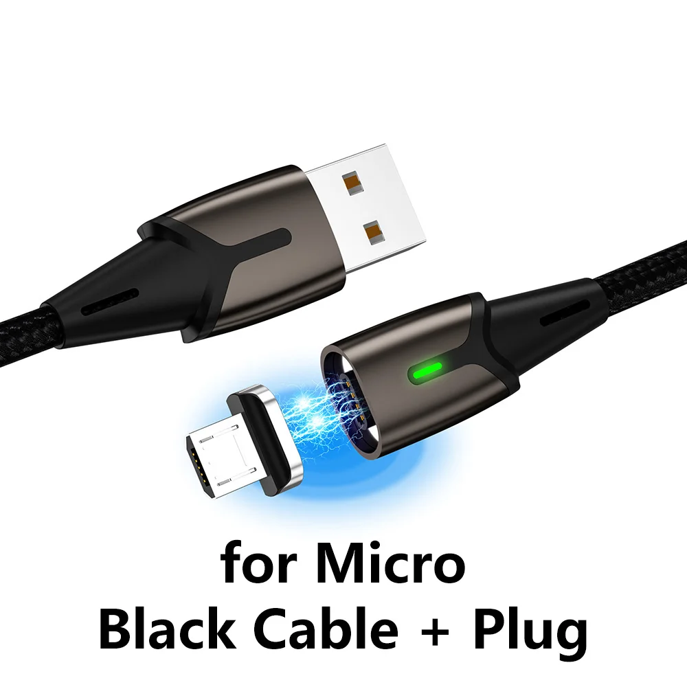 Black for Micro ZRSE 3m 2M 1M Магнитный кабель Micro USB кабель для iPhone samsung Магнитный зарядный светодиодный 3A Синхронизация данных Быстрая зарядка type C кабели - Цвет: Black for Micro