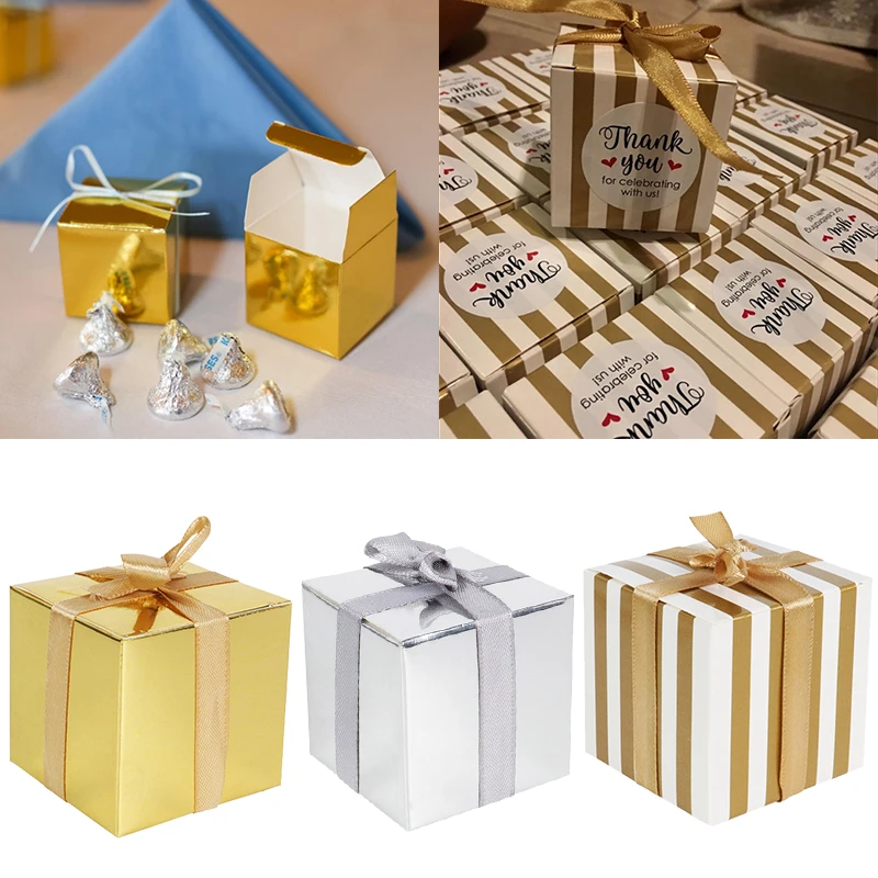 Wedding Decoration Small Gift Box Bulk Candy Boxes With Ribbons Gold Striped Box Party Favors Baby Shower Birthday Supplies Gift Bags Wrapping Supplies Aliexpress