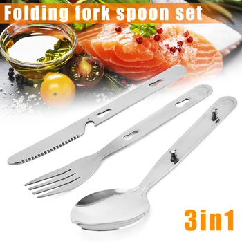 

High Quality 3 in1 Outdoor Camping Picnic Tableware Stainless Steel Folding Fork Spoon Multifunctional G66