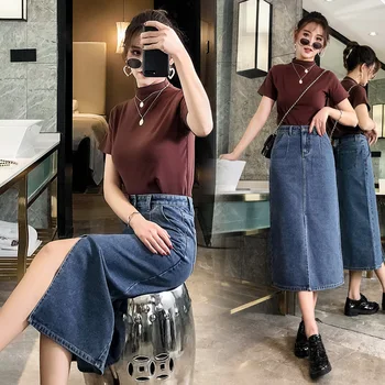 

Plus Size Women Denim Skirt Spring Summer Skirts Blue 3836