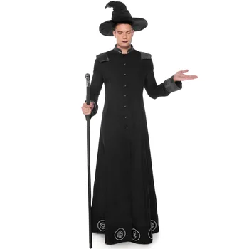 

Dancing Stage Costumes Halloween Men Black Classic Wizard Prophet Costume Devil Party Cos Stage Women Permance Sportswear