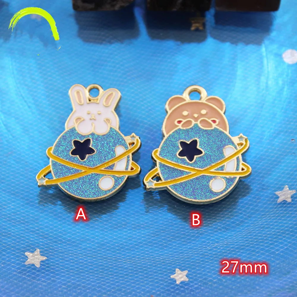 

Cartoon Planet Charms for Jewelry making Blue Enamel Star Charm Pendant 10pcs shiny Gold Metal Charms Pendants Accessories diy