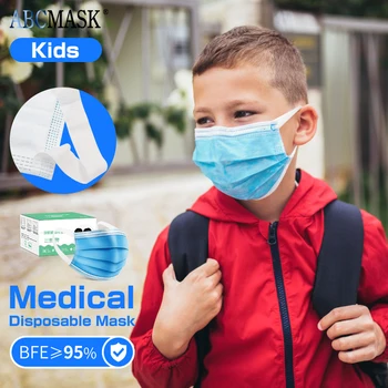 

100pcs/2box child Medical Disposable Face Mouth Masks Non-Woven Face Masks 3 Layers Filter wide Earloop Surgical Mask