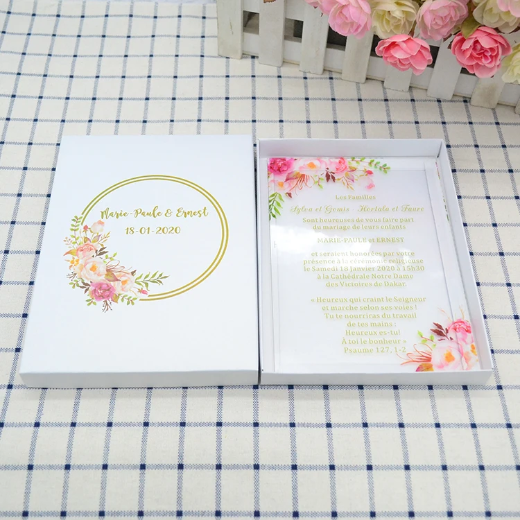  UV printing clear acrylic wedding invitation with invitation box - 4000299680193
