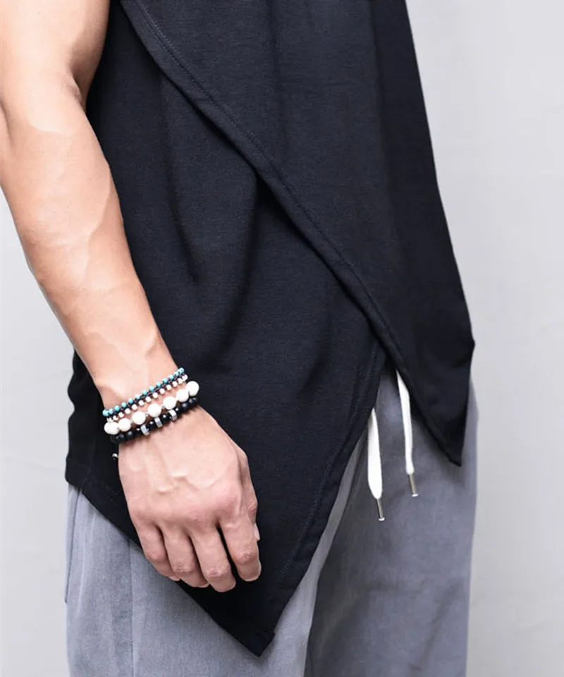 Жилет мужской с круглым вырезом безрукавка асимметричным подолом в стиле хип хоп