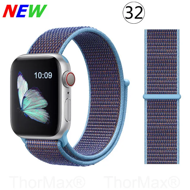 32-Cerulean Ремешок для часов Apple Watch 4 серии 5 4 3 мягкий легкий дышащий нейлоновый спортивный ремешок 38 мм 42 мм 40 мм 44 мм Ремешки для наручных часов - Цвет ремешка: 32-Cerulean