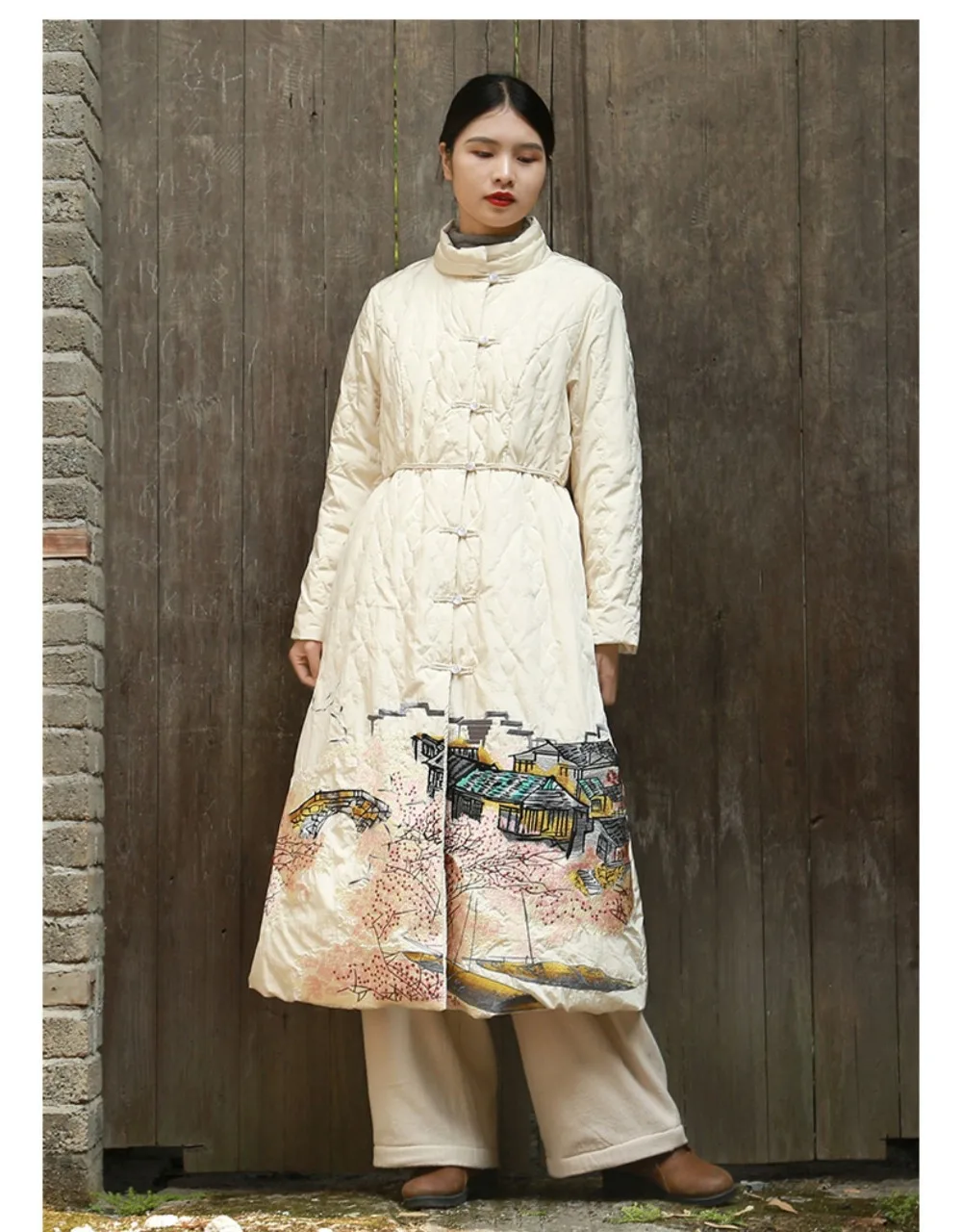 LZJN New Women's Winter Down Coat Jacket Embroidery Long Warm White Duck Down Coat Female Chinese Overcoat Parka Пуховик