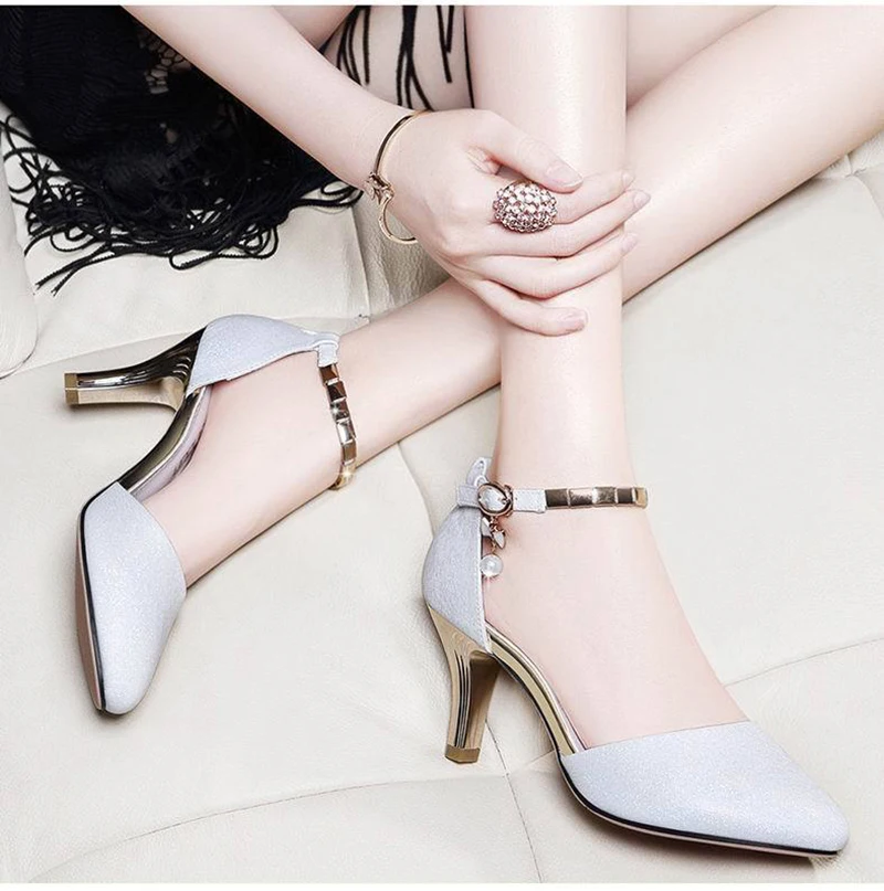

NEW metal String Bead Summer Women Sandals Open Toe shoes Women's Sandles Square heel Women Shoes Korean Style Gladiator Shoes