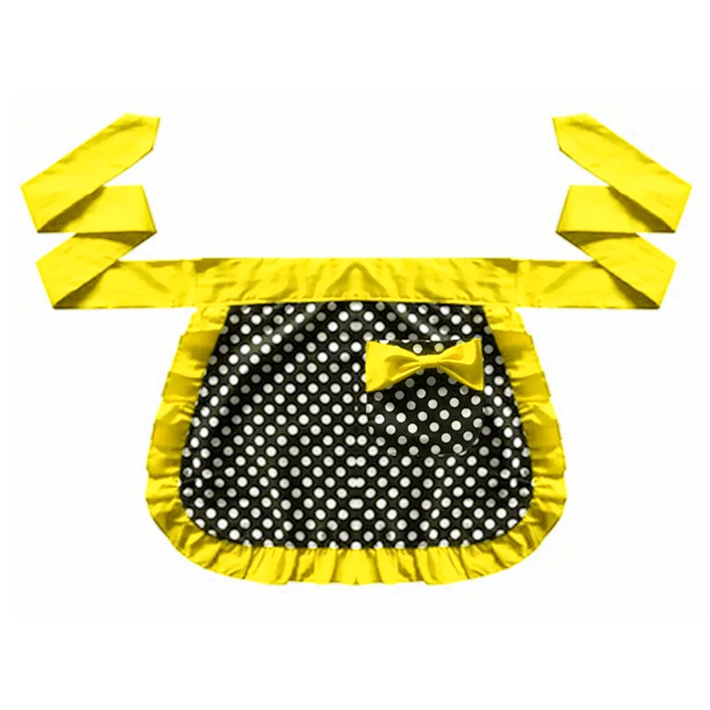 Black Sexy Waist Apron with Pocket, Polka Dot Ruffle Side Cotton Kitchen Cooking Waitress Server Half Aprons Women Girl C1A18
