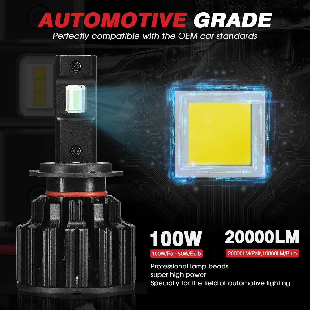 NOVSIGHT Автомобильная фара H7 светодиодный 100 Вт 6000 лм к светодиодный Авто лампочка супер яркая автомобильная лампа для стайлинга автомобиля H7