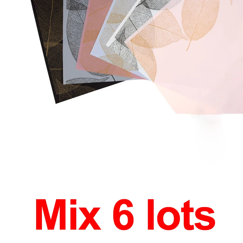 Mix 6lots 20 шт лист вены цветок оберточная бумага водонепроницаемый Novartis песок бумага букет оберточная бумага подарок Магазин упаковочные материалы - Color: Mix 6lots