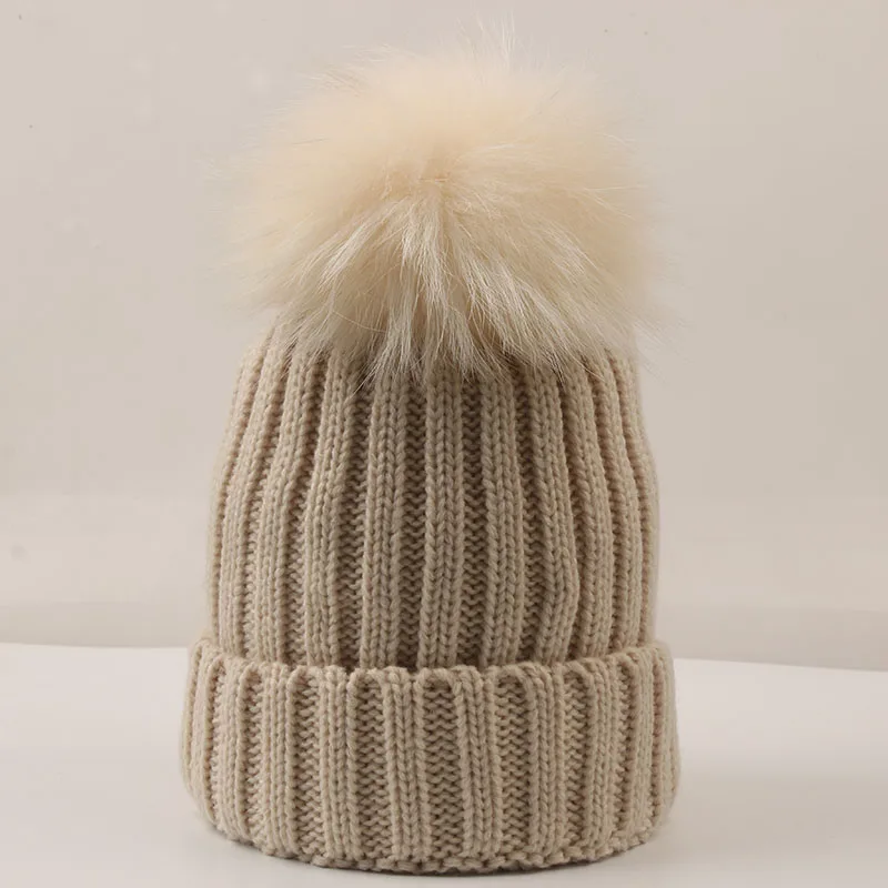 DANKEYISI шарик из меха норки шапка Меховые помпоны Skullies Beanies зимняя женская шапка для девочки вязаные шапки шапка женский головной убор из плотной ткани - Цвет: beige