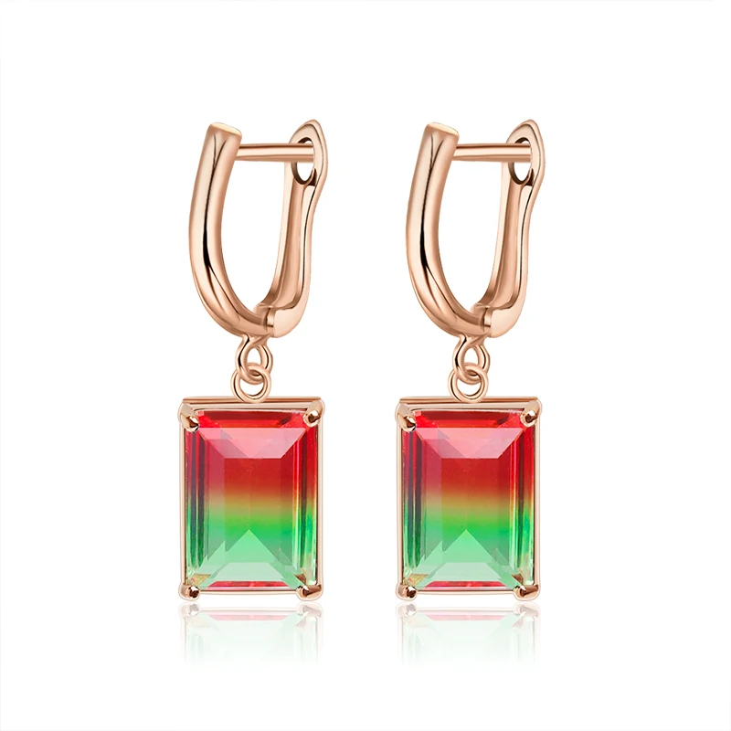 H:HYDE Colorful Crystal Earrings For Women Girls CZ Square Shape Hoop Earrings Statement Wedding Fashion Jewelry pendientes - Окраска металла: S08947