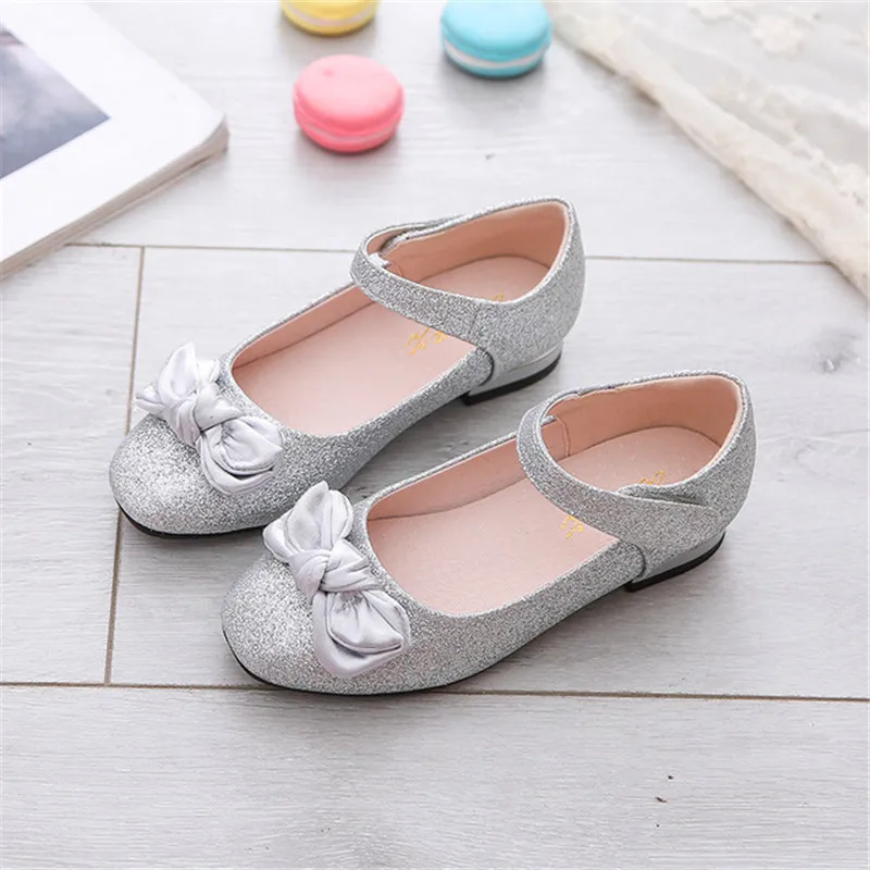 Fashion Simple Children Princess Shoes Girls Sequins Girls Wedding Party Kids Dress Shoes for Bow Girl Pink / Silver/ Gold shoes