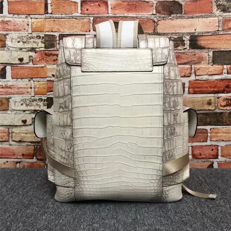 Exotic Genuine True Crocodile Skin Men's Top-handle Backpack Authentic Real Alligator Leather Male Large White Travel Bag Pack 4