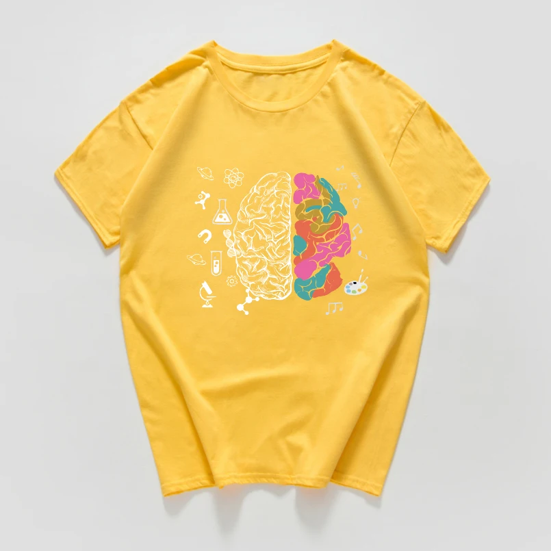 F416MT yellow Harajuku Geek Brain Футболка мужская научная химия биология география уличная Математическая физика крутая футболка забавная футболка homme - Цвет: F416MT yellow