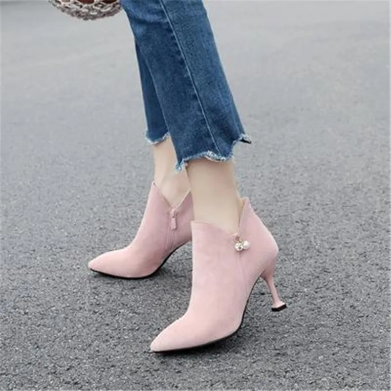 new Martin boots female wild small ankle boots winter high heel stiletto boots children pointed