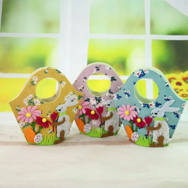 

Easter Egg Bunny Floral Bag Easter Decoration Kids Gift Tote Bag Non-woven Handbag